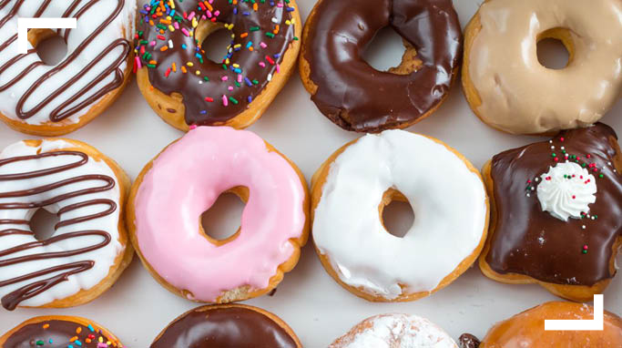 Forskelle varianter af donuts fra Dunkin' i Lyngby 